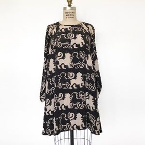 APRIL, MAY - Long Sleeve Printed Trapeze Dress